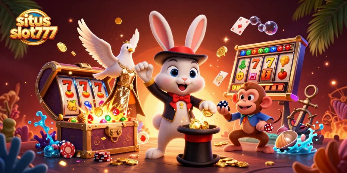 Experience thrilling gameplay at situs slot777 with a vibrant 3D scene of a magical casino adventure.