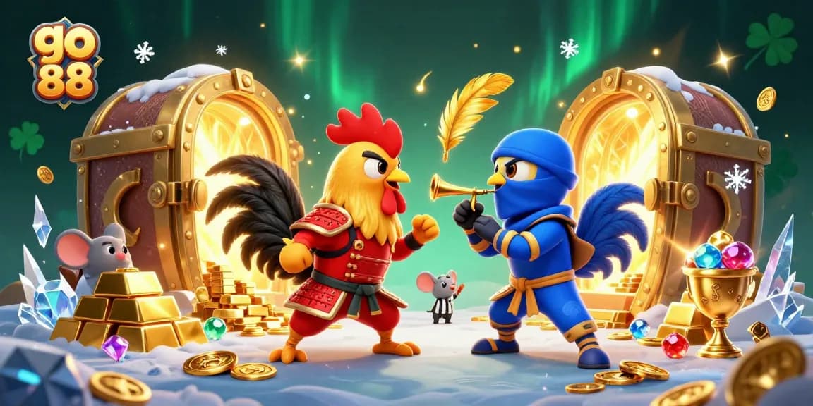 Bet big with go 88: fighting roosters showcase thrilling action in a vibrant casino scene.