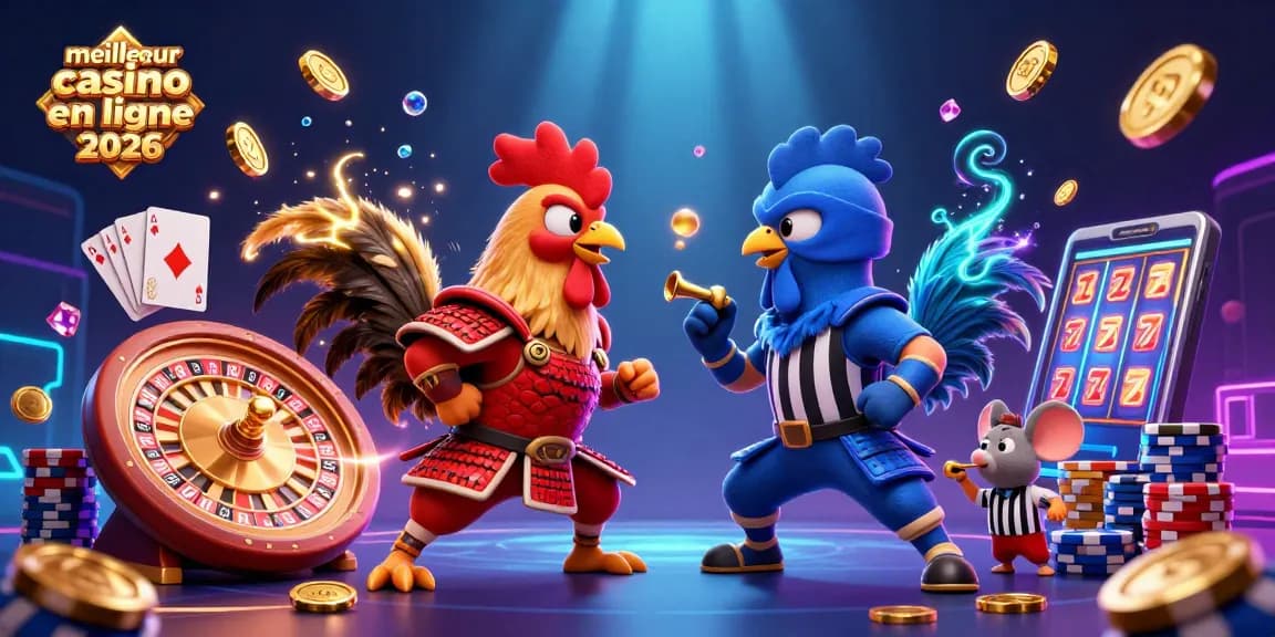 Les coqs combattants en armure et en ninja dans un duel épique au meilleur casino en ligne 2026.