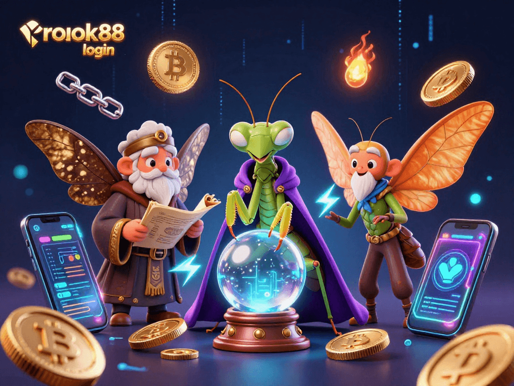 Engage in gaming insights with rokok88 login, showcasing rich characters and vibrant crypto elements.