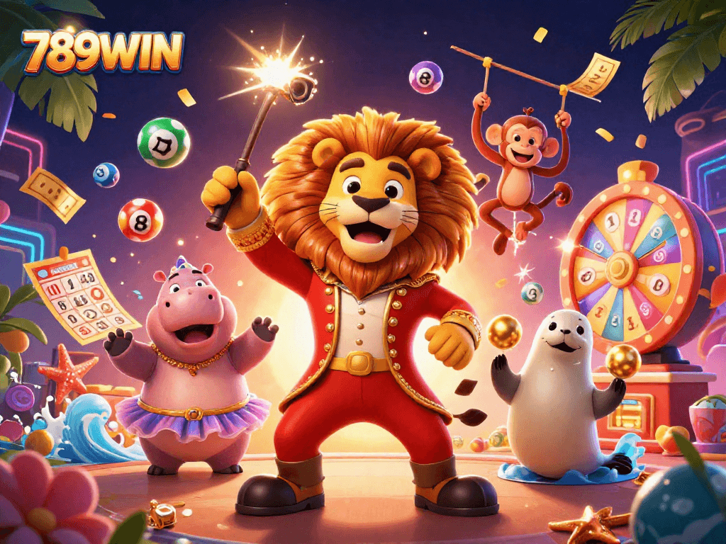 Win exciting prizes with 789WIN's vibrant lottery-themed carnival atmosphere in this dynamic illustration.