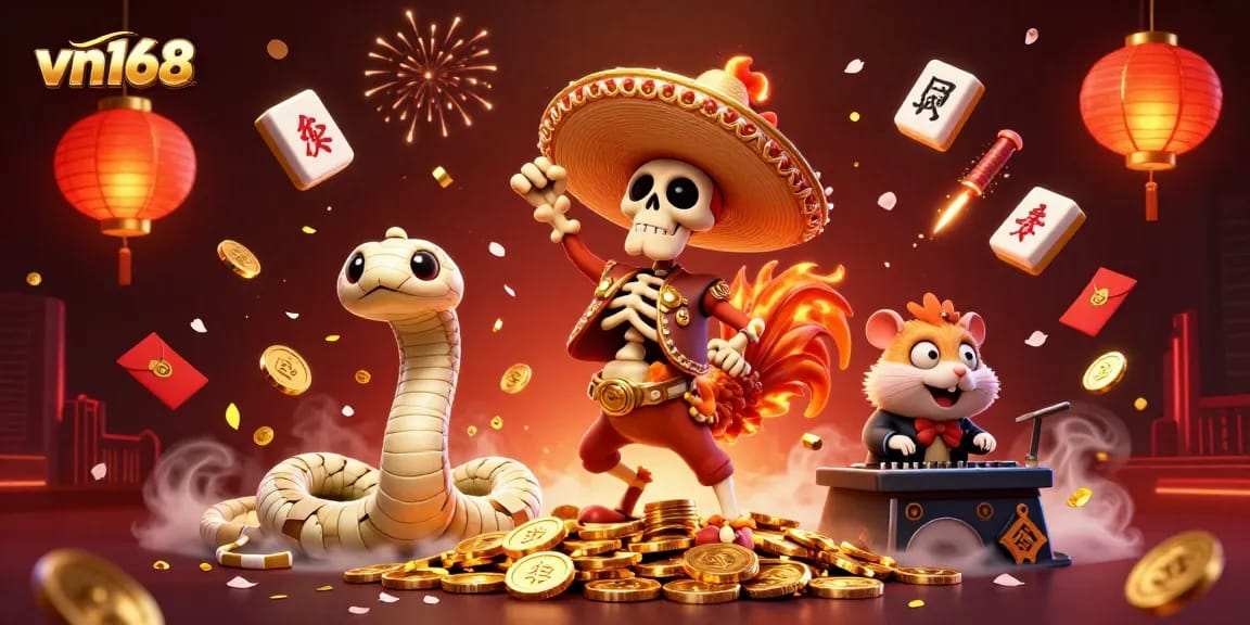 Experience thrilling fun at vn168 with a vibrant 3D casino scene full of excitement and golden treasures.