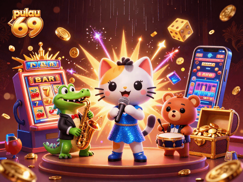 Experience excitement at pulau 69 with vibrant digital casino characters and a jackpot explosion!