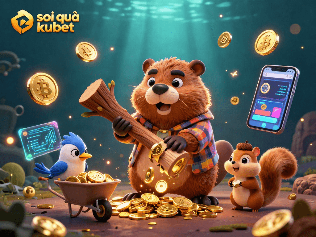 Engage in soi cầu kubet with dynamic gaming visuals of coins raining down and lively characters.