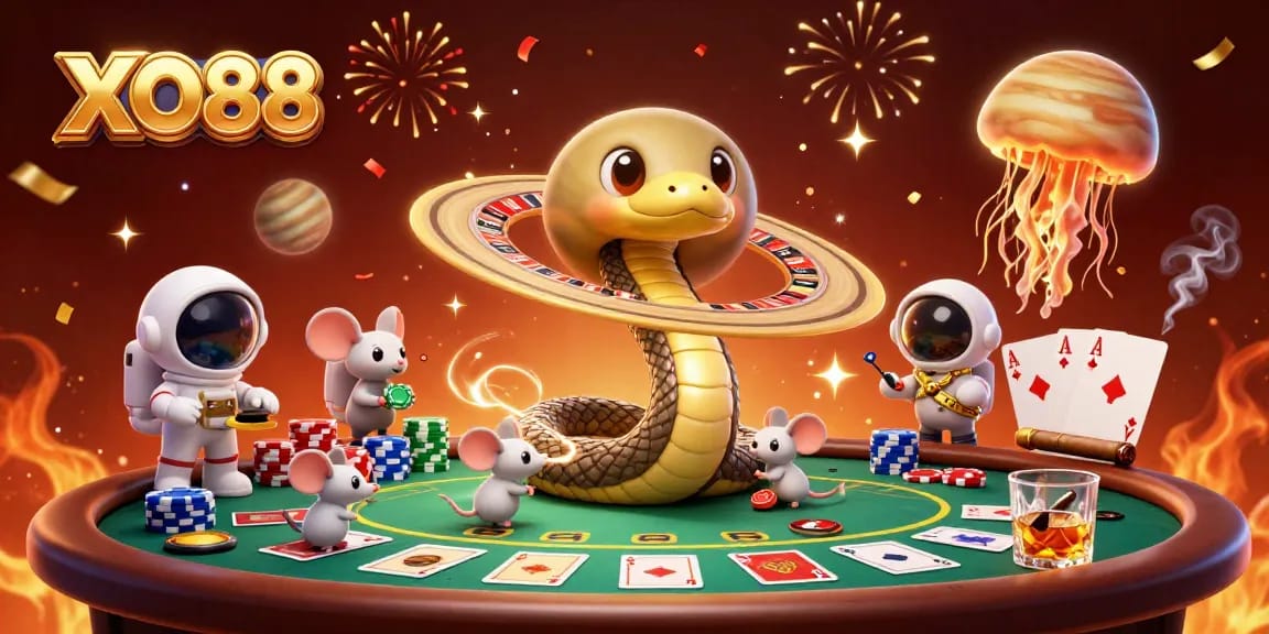 Engage in thrilling gameplay at XO88 with cosmic characters betting on a roulette wheel.