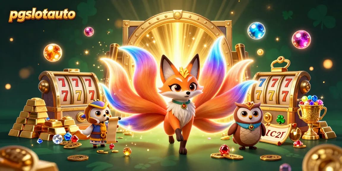 Experience the excitement of pgslotauto with vibrant slots and treasures in this stunning 3D illustration.