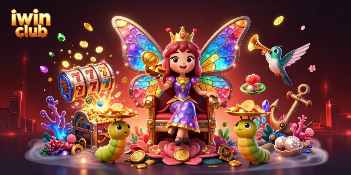 Engage with iwin club's vibrant casino scene featuring the butterfly queen and treasure.