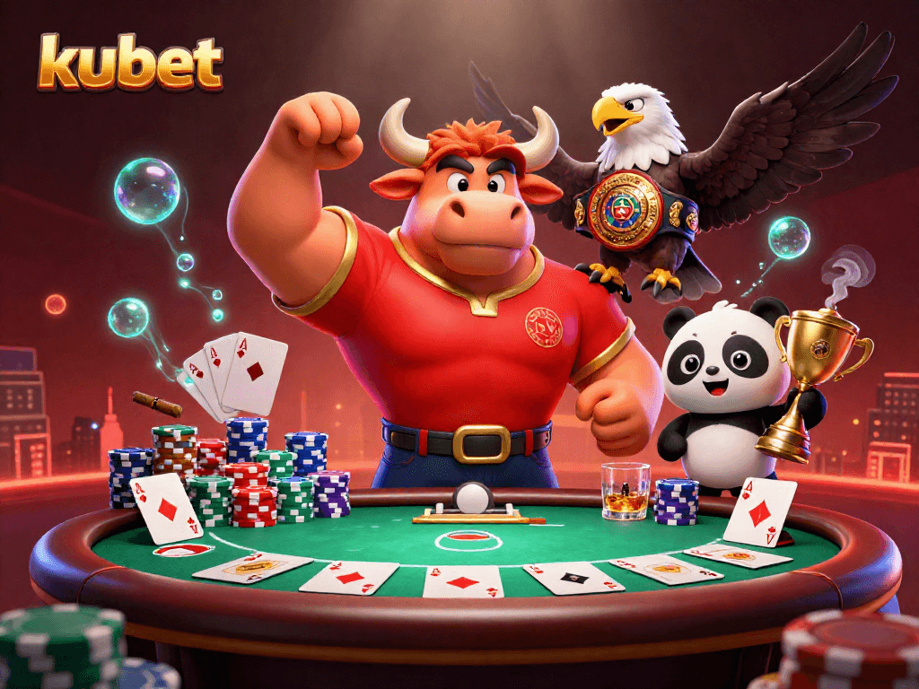 kubet celebrates gaming with vibrant 3D characters in a casino-themed victory scene