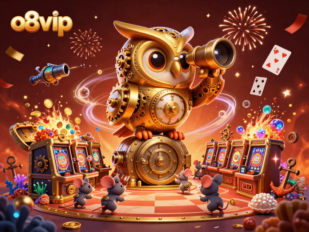 Experience the excitement of o8vip with a vivid 3D casino scene filled with action and treasure!