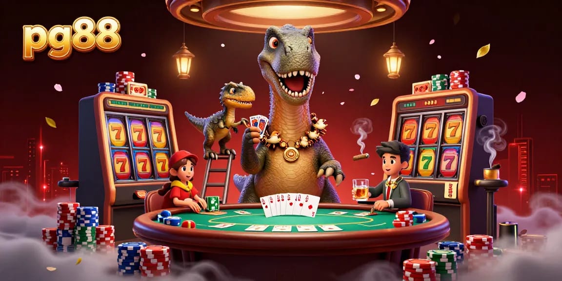 Engage in thrilling gaming at pg88 with a dynamic 3D casino scene full of excitement.