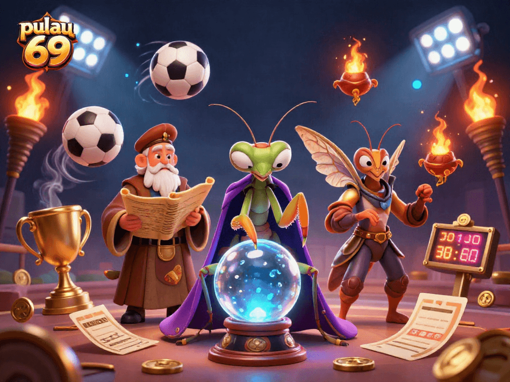 Experience pulau 69 gaming excitement with an enchanting scene of a fortune teller and sports elements.