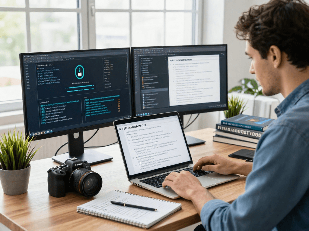 Professional workspace showcasing certificados ssl en México with tech expert analyzing security protocols.