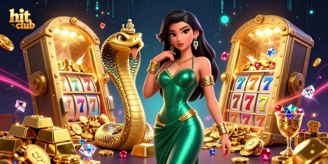 Win big with hit club in a vibrant, detailed casino scene featuring dynamic slot reels and treasures.
