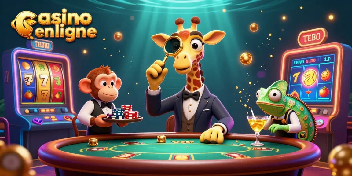 Découvrez l'ambiance festive d'un casino en ligne avec une girafe à la table de poker.