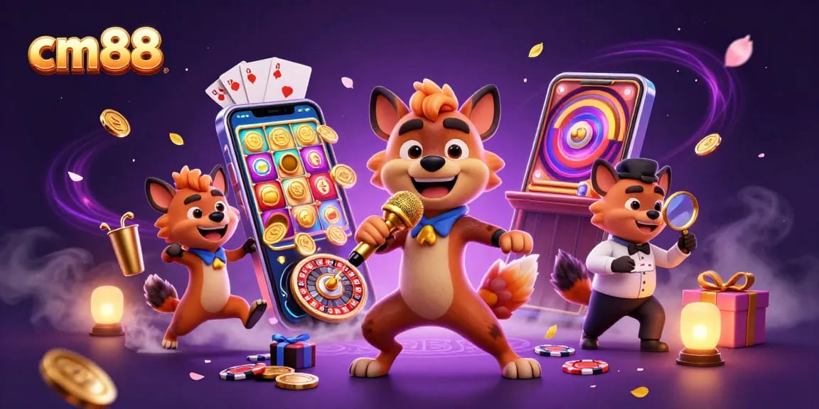 Engage with cm88's vibrant casino scene featuring lively hyenas and exciting gaming elements.