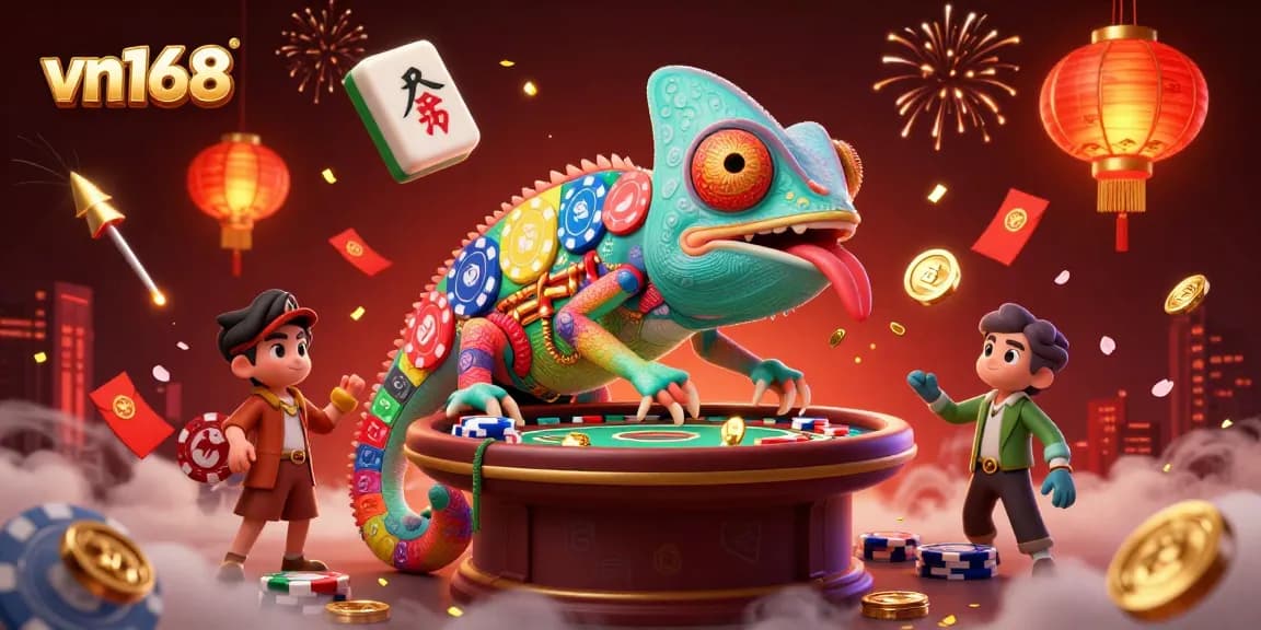 Watch vn168 shine as a dynamic chameleon casino owner snaps up coins in an immersive gaming landscape.