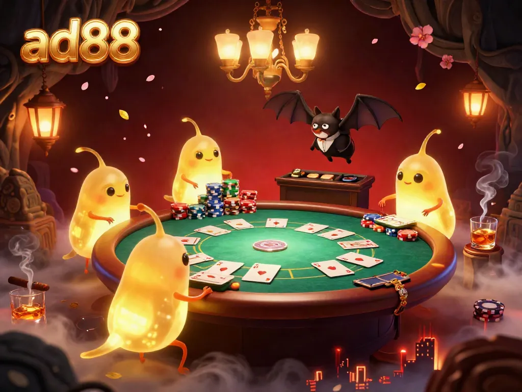 Engage in thrilling gameplay at ad88's dynamic casino illuminated by unique glowworm characters.