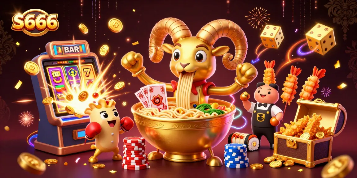 S666 online casino promotional scene with vibrant characters, jackpot slot machines, and immersive gaming elements.