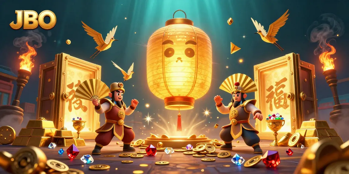 Experience the thrill of JBO with a golden lantern spirit amidst dazzling casino riches.