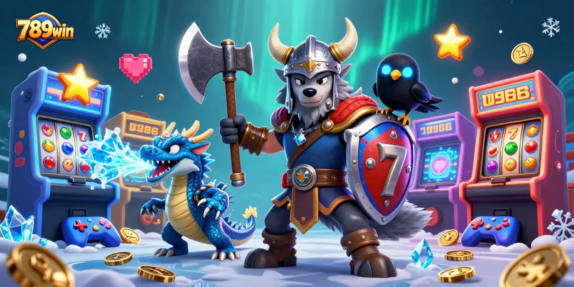 Join the excitement at 789win, where a Viking wolf warrior battles alongside a fierce dragon in a colorful gaming world.
