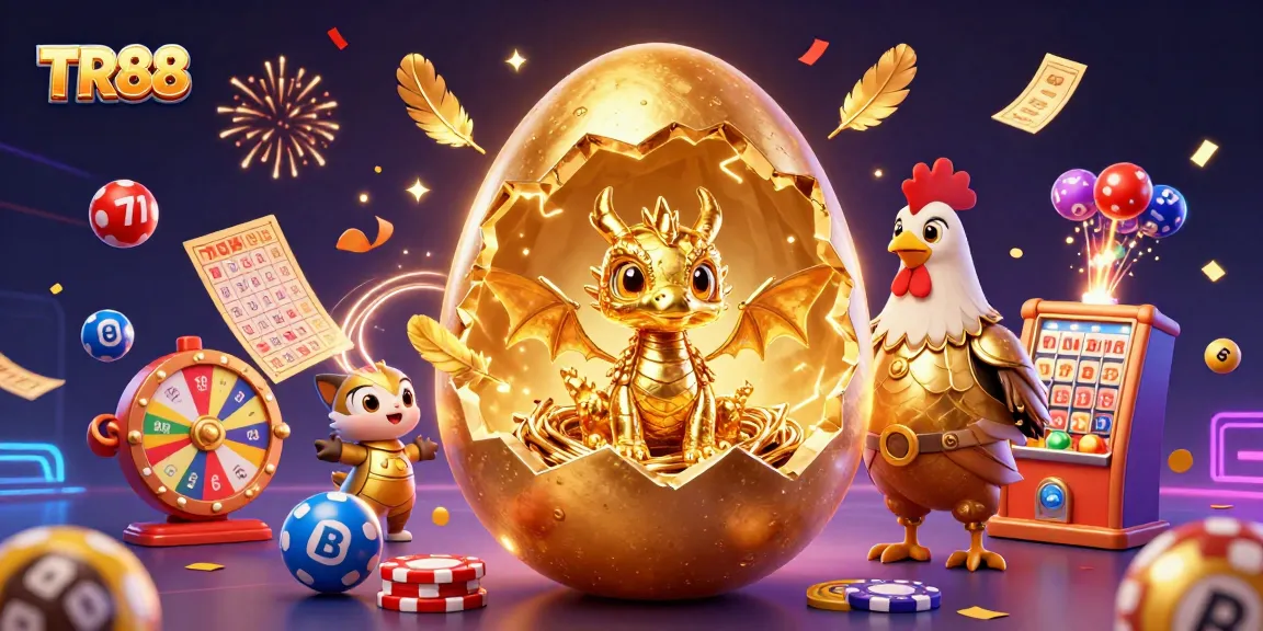 Engage with TR88's thrilling gaming experience, featuring a golden dragon surrounded by vibrant lottery elements.