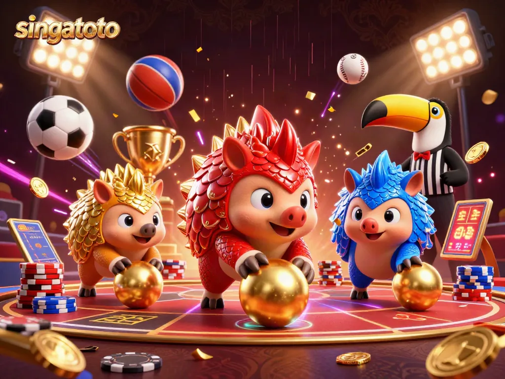 Engage with singatoto as rival pangolins compete amidst vibrant casino elements.