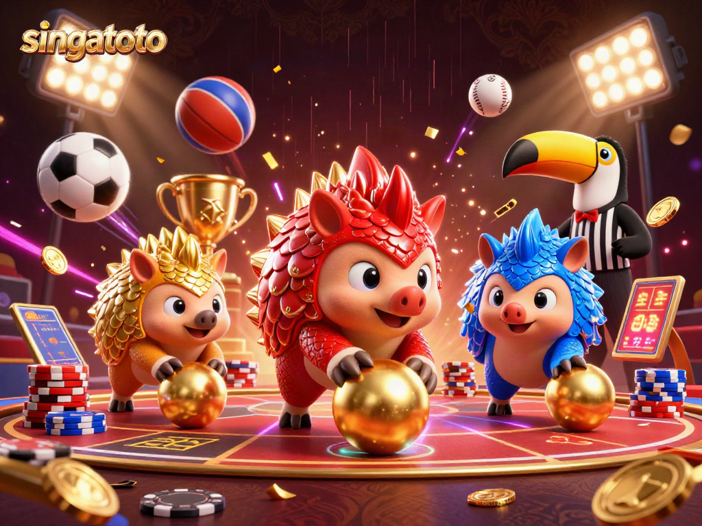 Engage with singatoto as rival pangolins compete amidst vibrant casino elements.