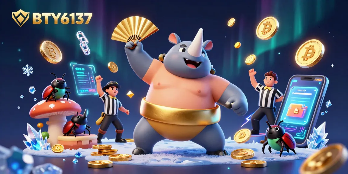 BTY6137 showcases the thrilling crypto casino experience with a cartoon beetle sumo champion.