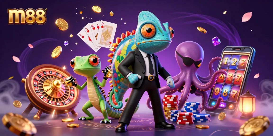 Experience the thrilling online gaming atmosphere at m88 with colorful characters and dynamic casino elements.
