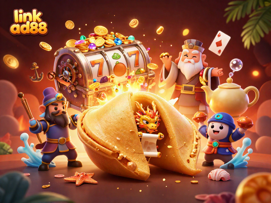 Join the adventure at link ad88 with a vibrant casino scene of fortune cookies and gold!
