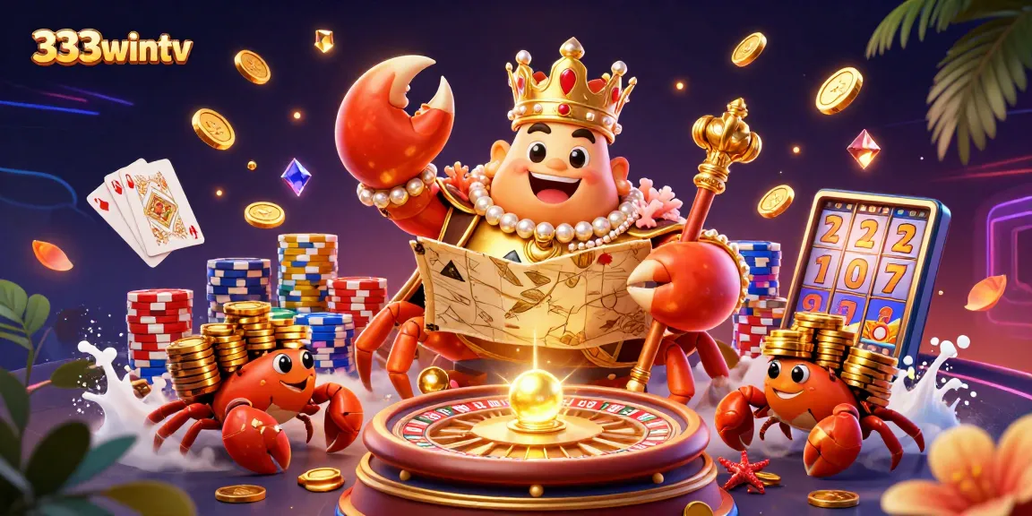 Experience massive wins at 333wintv with vibrant casino elements and a dynamic crab emperor.