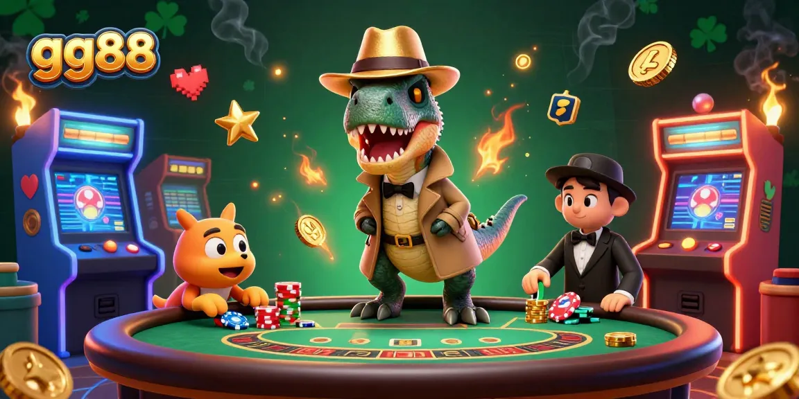 Experience the thrilling atmosphere of gg88 with dynamic cartoon characters gambling amidst vibrant casino elements.