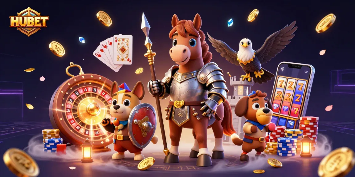 Experience thrilling gameplay with HUBET's dynamic casino scene featuring knights and animated gambling elements.