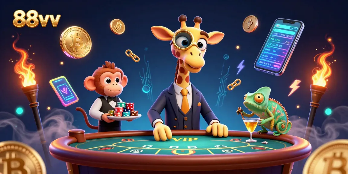 Experience the vibrant energy of 88vv's high-roller casino scene with thrilling characters and crypto elements.