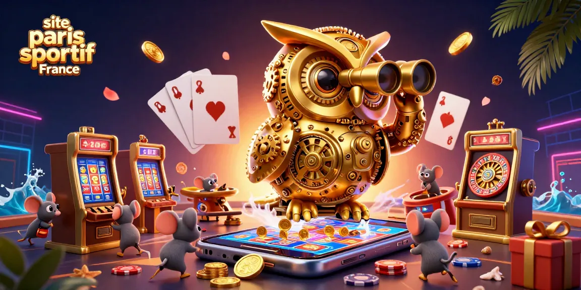 Visualisez le site paris sportif France dans une illustration animée vibrant avec des éléments de casino.