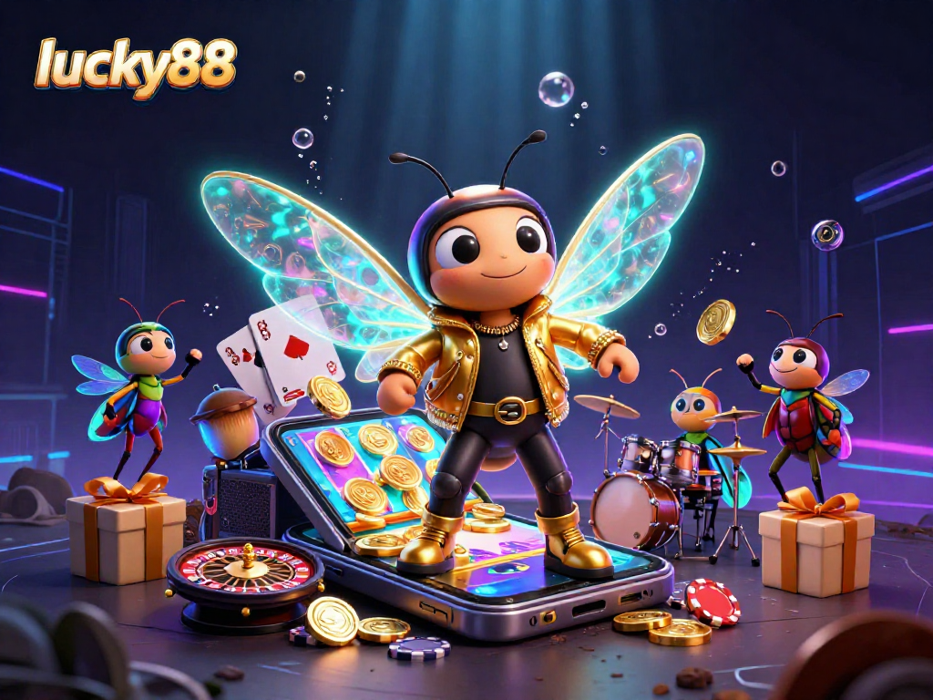 Engage in thrilling gameplay with lucky88 while experiencing a vibrant casino scene featuring unique characters and games.