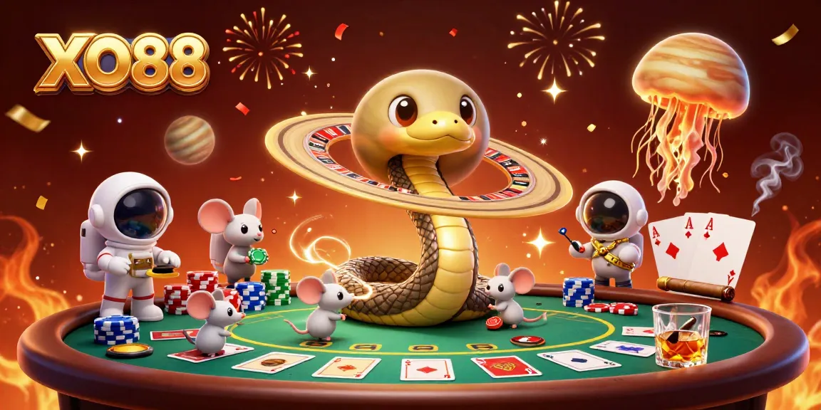 Engage in thrilling gameplay at XO88 with cosmic characters betting on a roulette wheel.