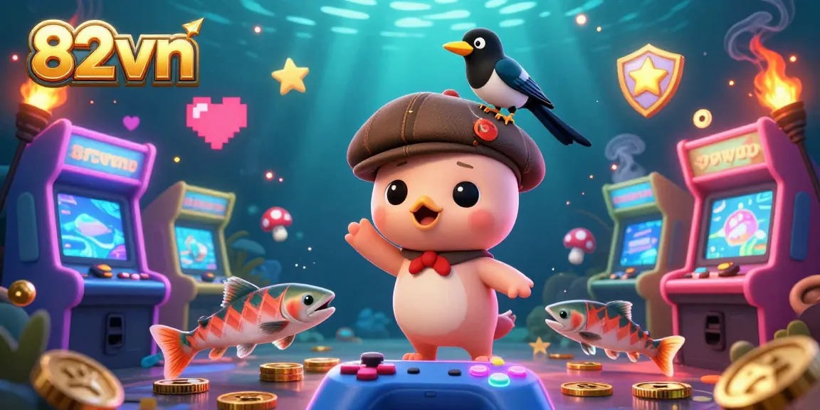Engage in thrilling gameplay at 82vn with vibrant graphics showcasing colorful arcade machines and lively characters.