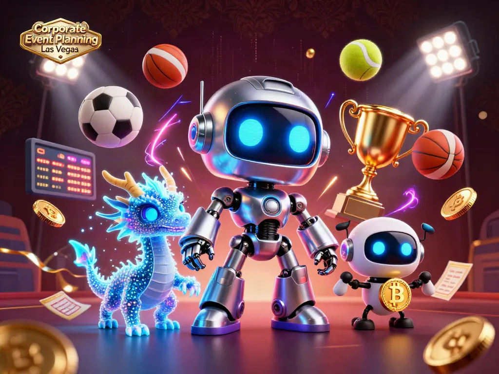 Engage with Corporate Event Planning Las Vegas through a dynamic 3D scene featuring futuristic elements and interactive gaming.
