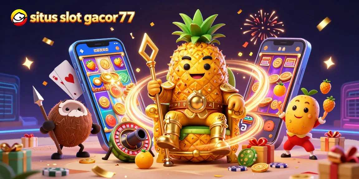 situs slot gacor77 showcases an entertaining 3D casino atmosphere with vibrant characters and engaging game elements.