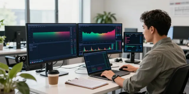 Engaged trader using TradingView tools while analyzing market trends in a bright workspace.