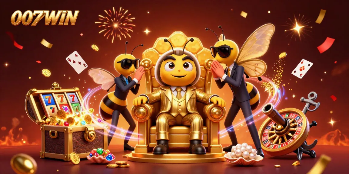 Experience thrilling action at 007WIN with a vibrant casino-themed 3D illustration showcasing the ultimate gaming excitement.