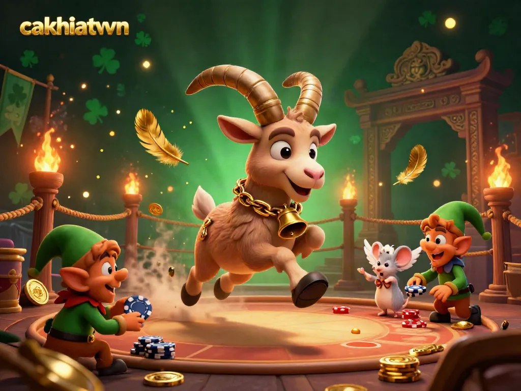 Cakhiatvvn presents a whimsical casino scene with Krampus goat and mischievous elf gremlins stealing poker chips.