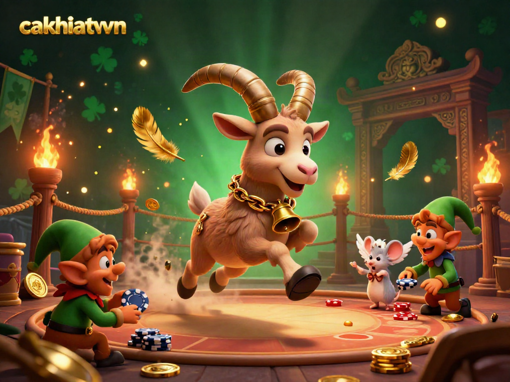 Cakhiatvvn presents a whimsical casino scene with Krampus goat and mischievous elf gremlins stealing poker chips.