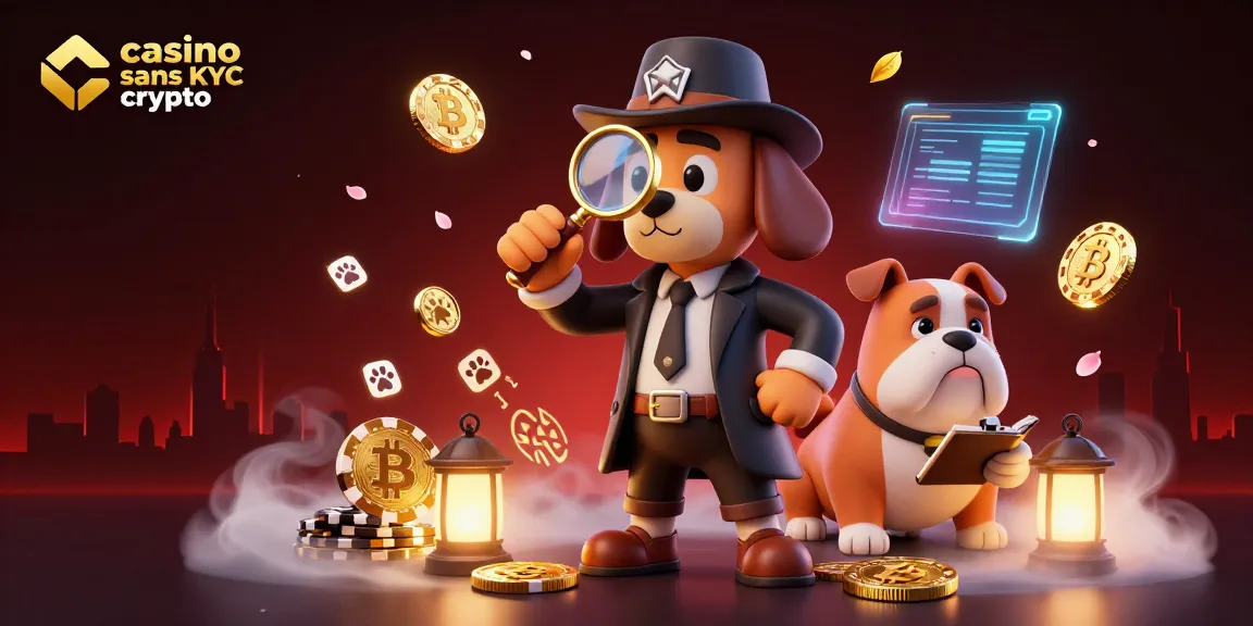 Sniffant des indices, un chien détective et son compagnon explorent les casinos sans KYC crypto.