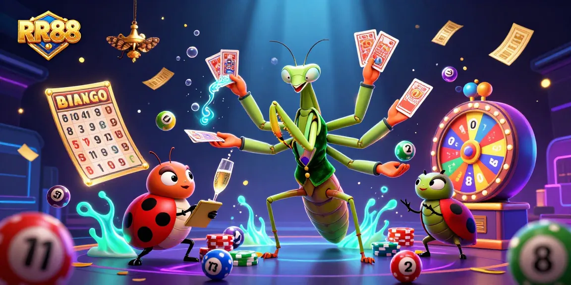 Experience the excitement of RR88, featuring a vibrant casino scene with thrilling games and characters.