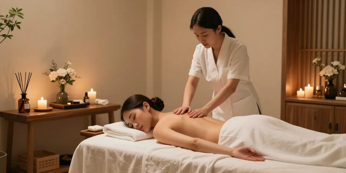 다낭 밤문화와 함께하는 편안한 스파 마사지 치료. 편안한 치료실, 아로마 오일, 그리고 아늑한 분위기.