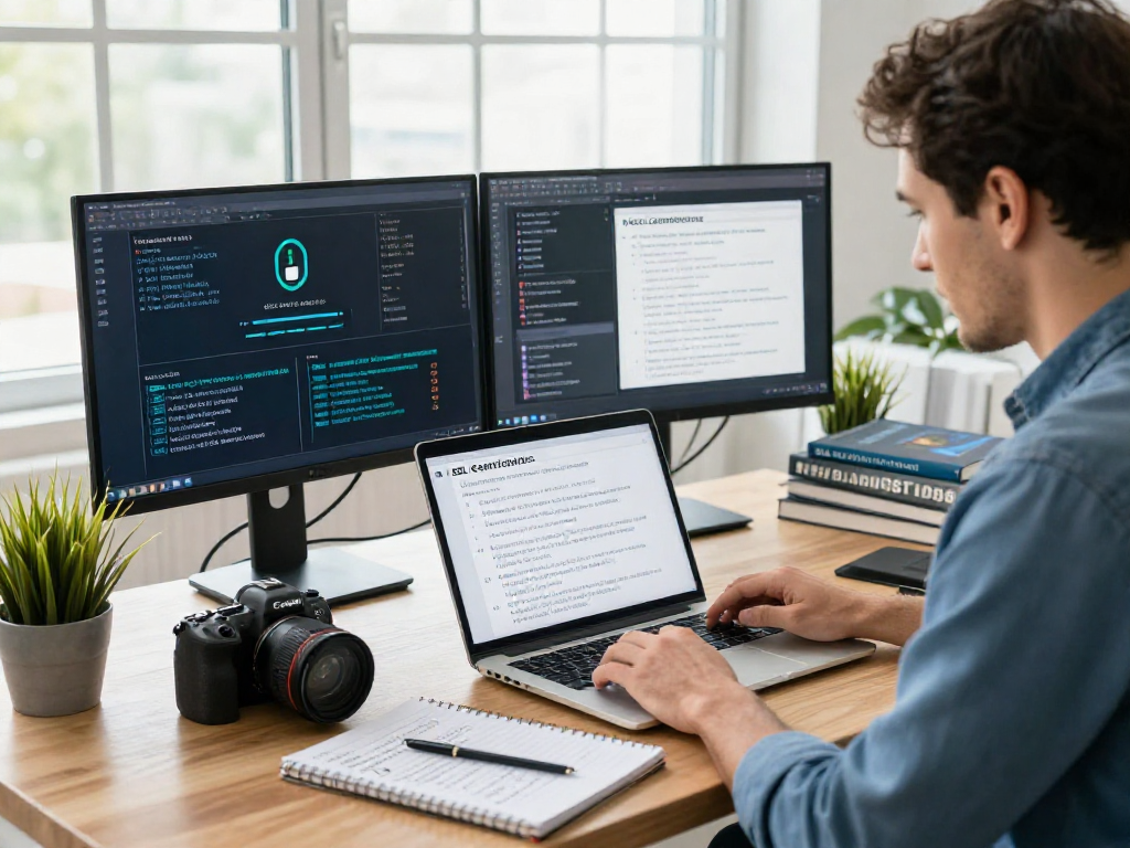 Professional workspace showcasing certificados ssl en México with tech expert analyzing security protocols.