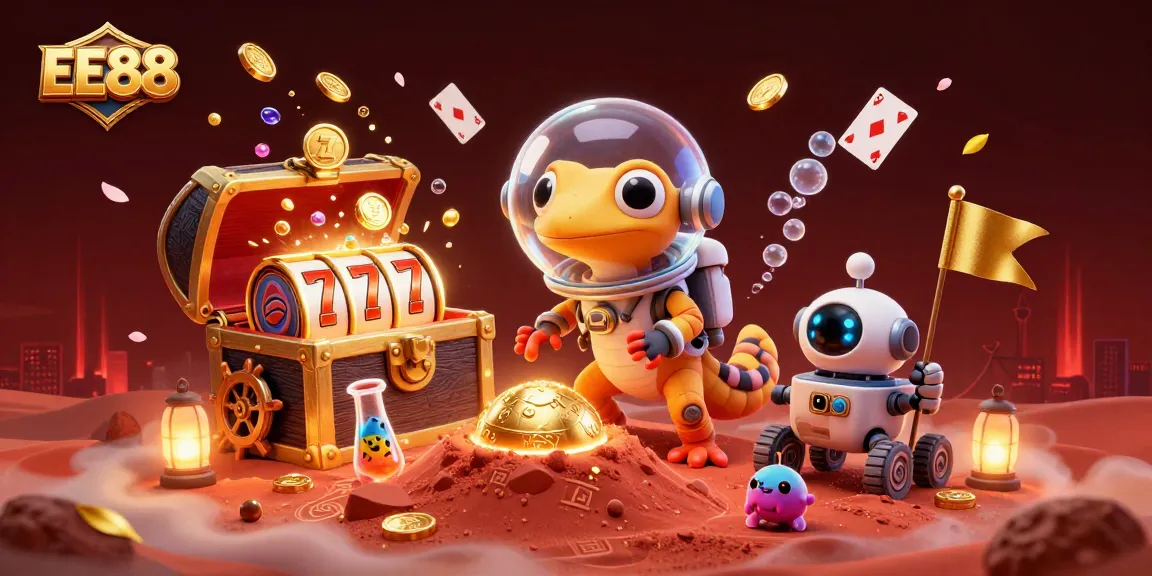 Engage with EE88's thrilling casino adventure in an animated Martian scene.