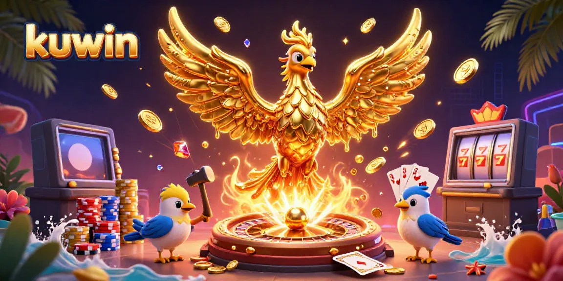 Experience thrilling gameplay at kuwin with a vibrant 3D casino scene bursting with gold and excitement.